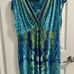 Jones New York Blue and Green Floral Dress